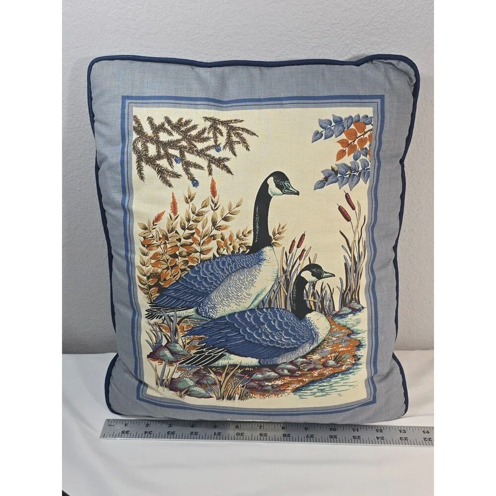 Vintage Canada Goose Throw Pillow Lodge Cabin Blue Handmade